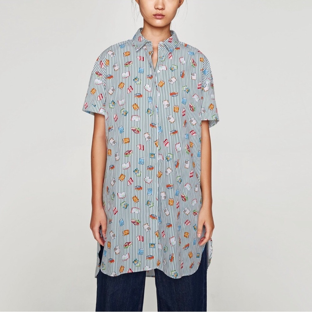 ZARA BOOK PRINT SHIRTDRESS TOP SHIRT NWOT XL📚❤️
